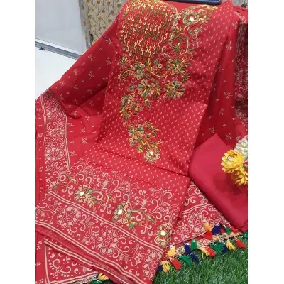 Picture of ডিজিটাল প্রিন্ট কম্পিউটার এমব্রয়ডারি ডিজাইন করা স্ক্রীন প্রিন্ট থ্রি পিচ-Skin Print Cotton Three Piece For Women-Int: One size
