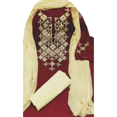 Picture of Georgette/Jorjet Embroidery Work Salwar Kameez For Women [3 Piece]-Maroon Color-Int: One size
