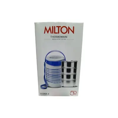 Picture of Milton New Econa - 4 Stainless Steel Tiffin Box - Insulated, Hot & Cold Leak Proof 4 Liyar Lunch Box for Office, College, Picnic - Blue