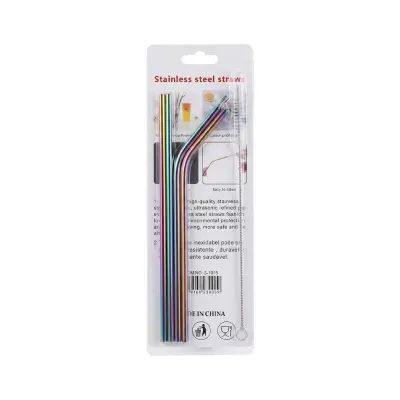 Picture of Rainbow Straws Stainless Steel Drinks Straw Metal Drinking Cleaner Reusable Barr - Multicolor