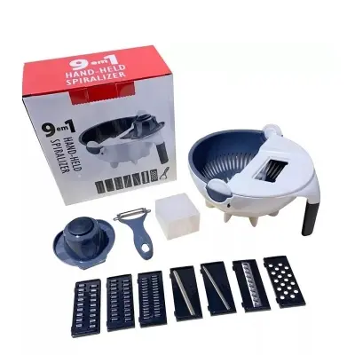 Picture of New 11 in 1 Multifunction Magic Rotate Vegetable Cutter with Drain Basket Vegetables Chopper Veggie Slicer Kitchen Tool with 8 Dicing Blades - Multicolor