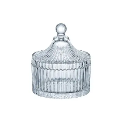 Picture of 1 Pc 200ml Glass Decorative Bowl - Royal Shape, Lining Design, Ideal for Candy - Multicolor
