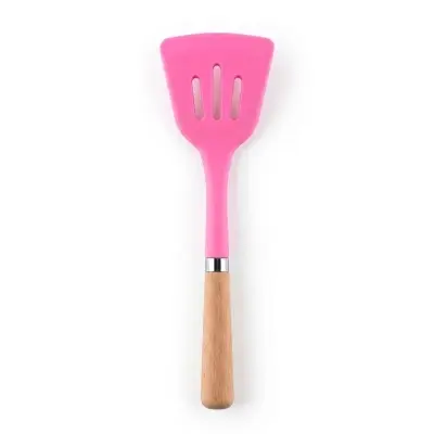 Picture of 1pc Non-Stick Silicone Kitchen Utensils Spatula, Wood Handle, Food Grade, BPA-Free - Multicolor