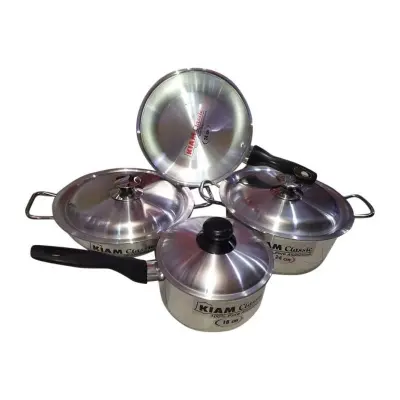 Picture of Kiam 7 Pcs Cookware Set Pure Aluminium -1Pcs Casserol 24-cm,1Pcs Fry pan 24-cm,1Pcs Karai 24-cm,1Pcs Milk pan 18- - Silver