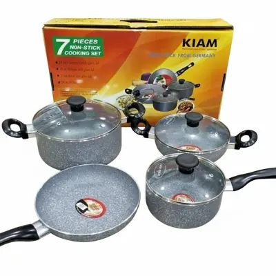 Picture of Kiam Non Stick 7 Pcs Cookware Set For Superior Release -1Pc Casserol, 1Pc Fry pan, 1Pc Karai and 1Pc Milk pan with 3 lids
