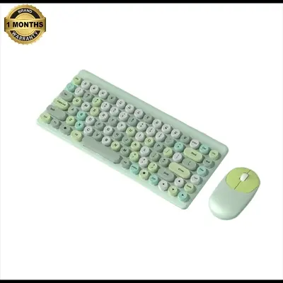 Picture of Wireless Keyboard and Mouse Combo QW02 | Ergonomic Keyboard and Mouse Set | 2.4Ghz USB Wireless Office Keyboard with Multi-Media Function Keys and Number Pad for PC Computer Windows | Wireless Keyboard Mouse Kit Colorful Mechanical Keyboard Set(Green)