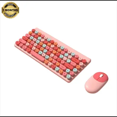 Picture of Wireless Keyboard and Mouse Combo QW02 | Ergonomic Keyboard and Mouse Set | 2.4Ghz USB Wireless Office Keyboard with Multi-Media Function Keys and Number Pad for PC Computer Windows | Wireless Keyboard Mouse Kit Colorful Mechanical Keyboard Set(Pink)