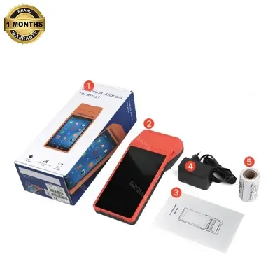 Picture of Handheld POS Receipt Printer Android with 5 Inch Touchscreen 58mm Width Thermal Printer Barcode Scanner 1D2D PDA Terminal Support Dual SIM, WiFi Bluetooth Label Printing for Restaurant, Bus Ticket, Small Business, FoodPanda Restaurant POS Printer(Orange)