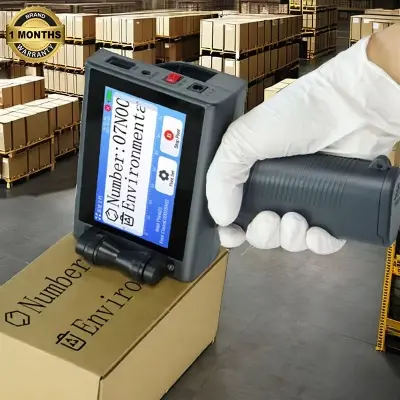 Picture of Handheld Inkjet Printer with Fast-Drying Ink Cartridge 4.3 Inch LED Touch Screen 2-12.7mm printing Text  QRCode  Barcode  Batch Number  Label  Image  Date Printer for Any Surface(Black)