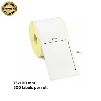 Picture of Shipping Labels DT | 75x100mm (3x4 inch) - 500 Labels per Roll | Direct Thermal Courier Stickers | Fade-Resistant, High-Quality Print for Steadfast, Paperfly Courier Sticker, Addressing & Organization | Premium Self-Adhesive Thermal Labels - White(1Roll-500Labels)