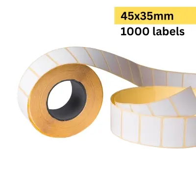 Picture of Barcode Labels | 45x35mm - 1000 Labels per Roll | Direct Thermal (DT) Stickers | Smudge-Free, Fade-Resistant, High-Quality Print for Barcode, Packaging Labels & Tags, Inventory Labels, Addressing | Premium Self-Adhesive Thermal Labels - White(White)