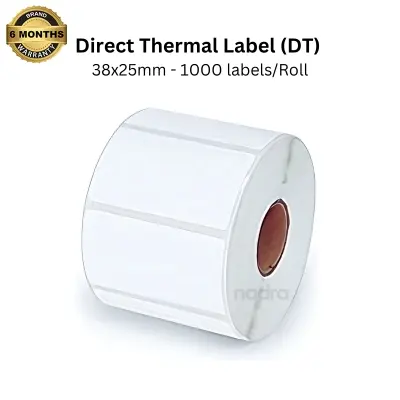 Picture of Barcode Labels | 38x25mm - 1000 Labels per Roll | Direct Thermal (DT) Stickers | Smudge-Free, Fade-Resistant, High-Quality Print for Barcode, Packaging Labels & Tags, Inventory Labels, Addressing | Premium Self-Adhesive Thermal Labels - White(1Roll/1000pcs)