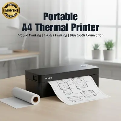 Picture of A4 Bluetooth Printer for Top-tier professionals  Ideal for Office Work, Studying, Field Tasks, Travel Printing  Wireless Bluetooth Thermal Mini Printer  Printing Office Documents, Notes, PDFs, Photos  Inkless Direct Thermal Printing Tech-Nadra A401(Black-A4-Printer)