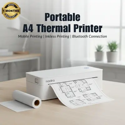 Picture of A4 Bluetooth Printer for Top-tier professionals  Ideal for Office Work, Studying, Field Tasks, Travel Printing  Wireless Bluetooth Thermal Mini Printer  Printing Office Documents, Notes, PDFs, Photos  Inkless Direct Thermal Printing Tech-Nadra A401(White-A4-Printer)