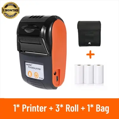 Picture of Thermal Receipt Printer, 58mm Portable POS Printer USB Bluetooth Support Android/iOS/Supermarket, Nadra-PT-210-Range-3-Rolll(Orange)