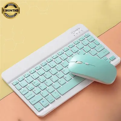 Picture of Wireless Keyboard and Mouse Set: Compact Bluetooth Keyboard (Rechargeable) with Matching Mouse. English Ergonomic Design for a Comfortable Experience on iPad, Tablets, Phones, Laptop, Android, iOS, and Windows(Green)