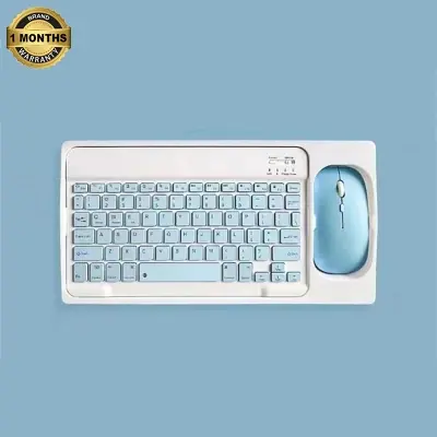 Picture of Wireless Keyboard and Mouse Set: Compact Bluetooth Keyboard (Rechargeable) with Matching Mouse. English Ergonomic Design for a Comfortable Experience on iPad, Tablets, Phones, Laptop, Android, iOS, and Windows(Blue)