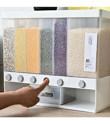 Picture of High Quality PP Plastic Grain Storage Bucket Container Automatic Cereal Rice Dispenser with Measuring Cup - Multicolor