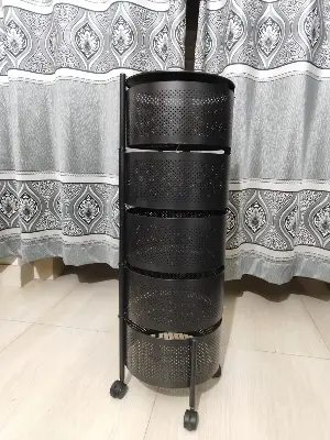 Picture of 5 Layers Kitchen Rotating Shelf 360 Degree Baskets Fruit Vegetable Storage Rack Floor Round Shelf With Wheels - Black