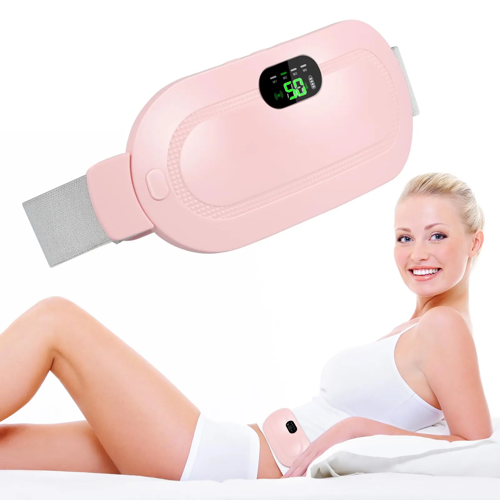 Picture of Women Relieve Period Cramps Heat Belt Curved Heating Massage Pad - Pink