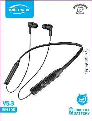 Picture of Moxx BN100 Neckband Bluetooth Headset BT5.3 Sports Headset IPX5 with Mic Noise Cancelling, Magnetic Control - Bluetooth neckband - best neckband (Black)