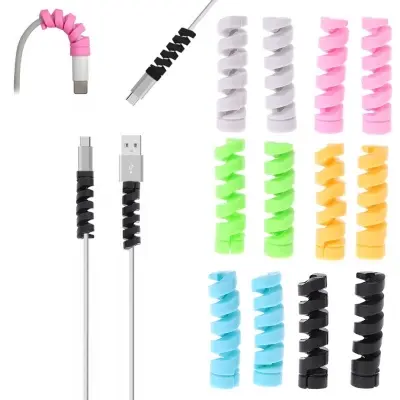 Picture of 4pcs Spiral Data Cable Protective Cover Suction Cup Is Suitable for The Charging Cable 0.03 mm / 4pcs Charger Cord Saver Cable Protector (Multicolor)