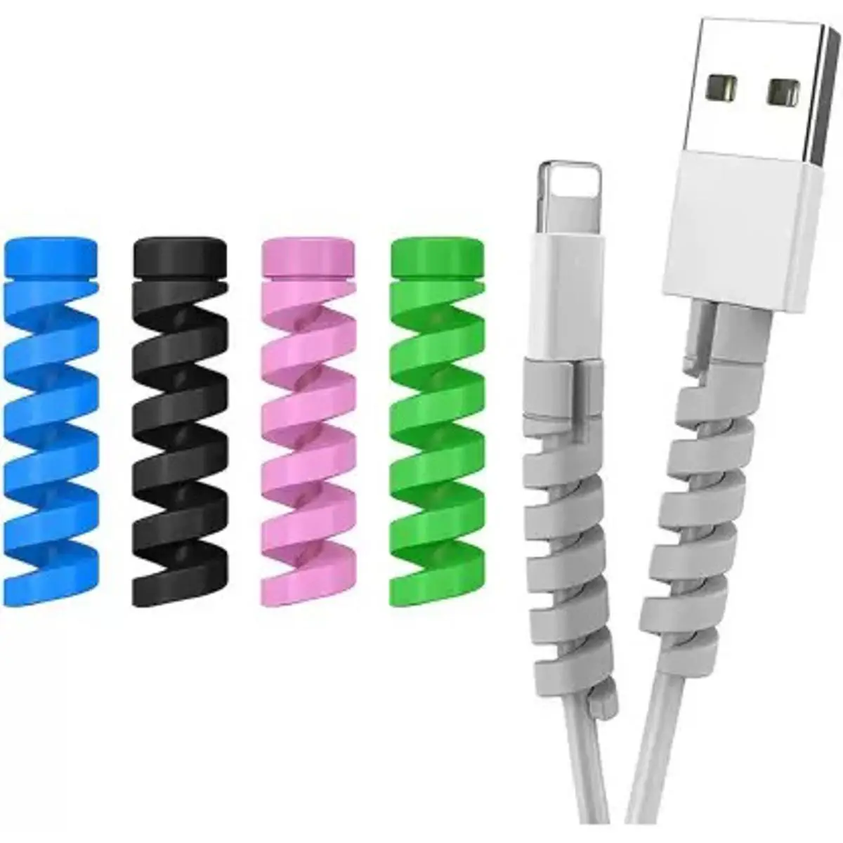 Picture of 4pcs Spiral Data Cable Protective Cover Suction Cup Is Suitable for The Charging Cable 0.03 mm / 4pcs Charger Cord Saver Cable Protector (Multicolor)