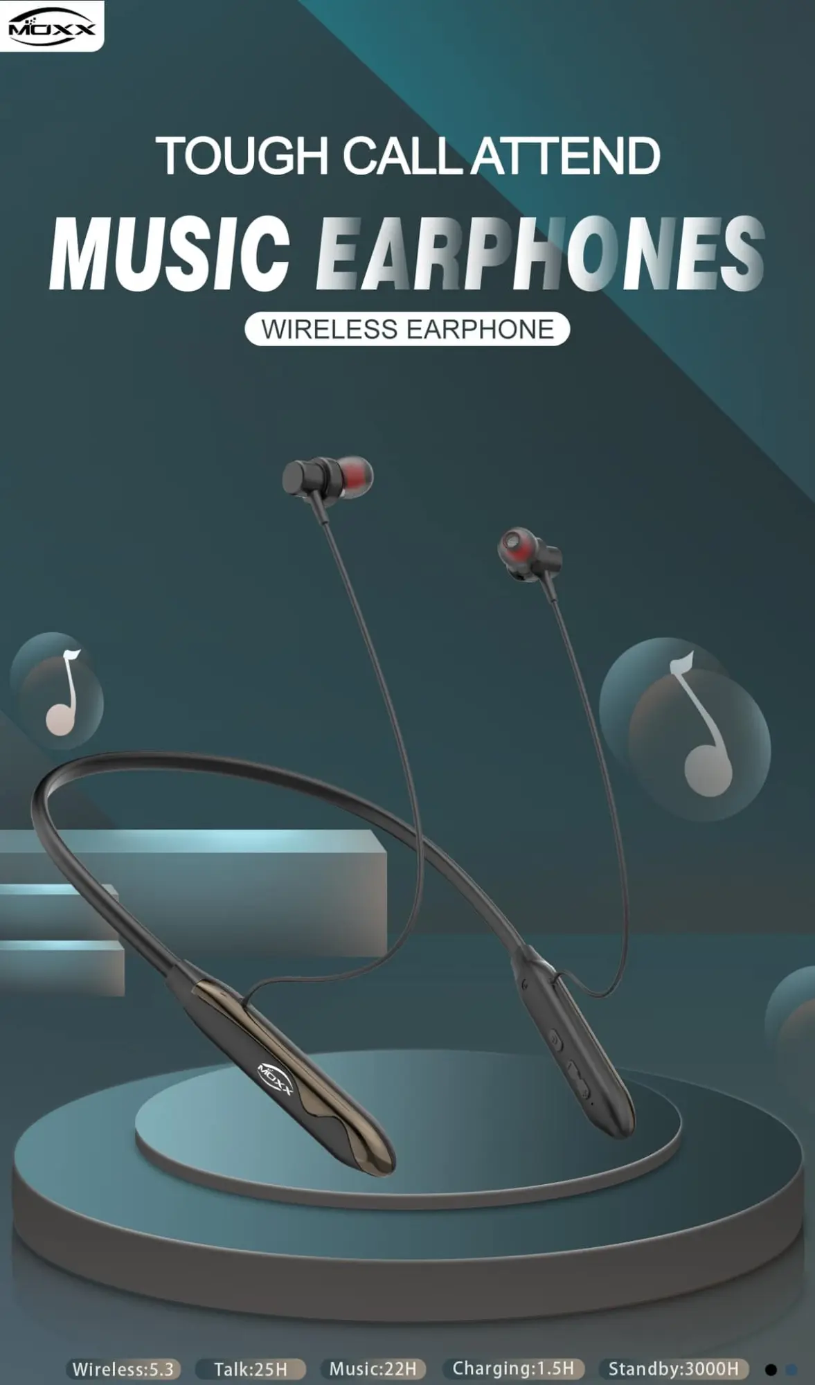 Picture of MOXX BN300 ENC Magnetic Control Wireless Neckband with Touch Control Feature- Best Battery Backup- HD Call (Black)