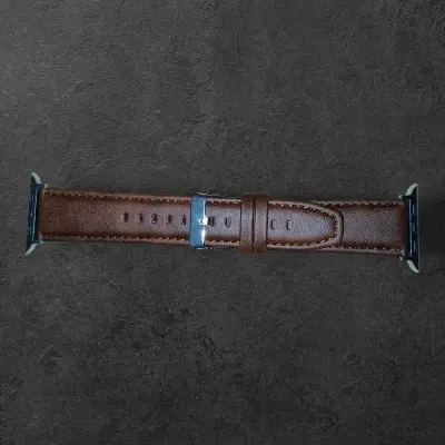 Picture of Leather Watchband Soft Material Watch Band Wrist Strap 42mm/44mm/45mm/49mm With Silver Stainless Steel Buckle (Dark Brown,Not Specified)