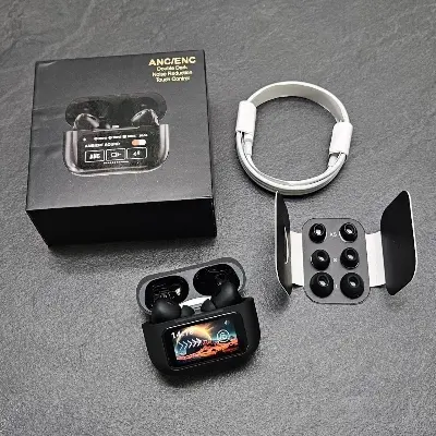 Picture of Airpods A9 Pro Touch Screen Display Wireless Airpods_ Bluetooth 5.4, Super Sound Bass ( ANC+ ENC) Type C (Black)