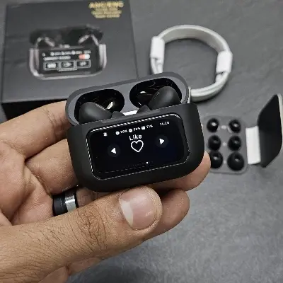 Picture of Airpods A9 Pro Touch Screen Display Wireless Airpods_ Bluetooth 5.4, Super Sound Bass ( ANC+ ENC) Type C (Black)