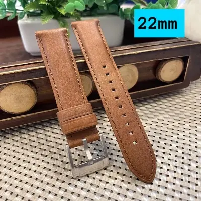 Picture of 22mm Leather Watchband Soft Material Watch Band Wrist Strap With Silver Stainless Steel Buckle (Brown,Freesize)