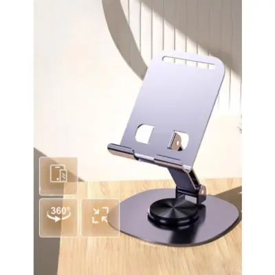 Picture of Full Metal 360 Degree Rotating Stress-Relieving Phone and Tablet Universal Stand - Desktop Phone Holder Aluminum Alloy Universal 720° Rotation Tablet Support Adjustable Stand Mount For Mobile Phone Holder Stand (Black)