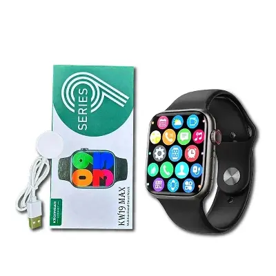 Picture of KW19 max 2.5D Curve Infinity Full HD IPS Display multicoloured double strap apple watch Series 9 watch for men women children (Black)