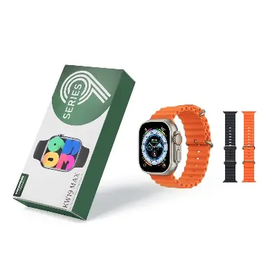 Picture of KW19 max 2.5D Curve Infinity Full HD IPS Display multicoloured double strap apple watch Series 9 watch for men women children (Black)