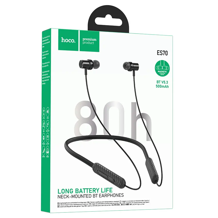 Picture of Hoco ES70 Long Battery Life Bluetooth V5.3 Wireless Earphone Neckband (Black)