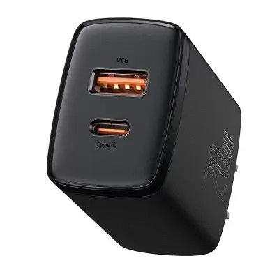 Picture of 20w Usb Charger Holder Type C Pd Quick Charging Dual Port Usb Portable Phone Charger (Black)