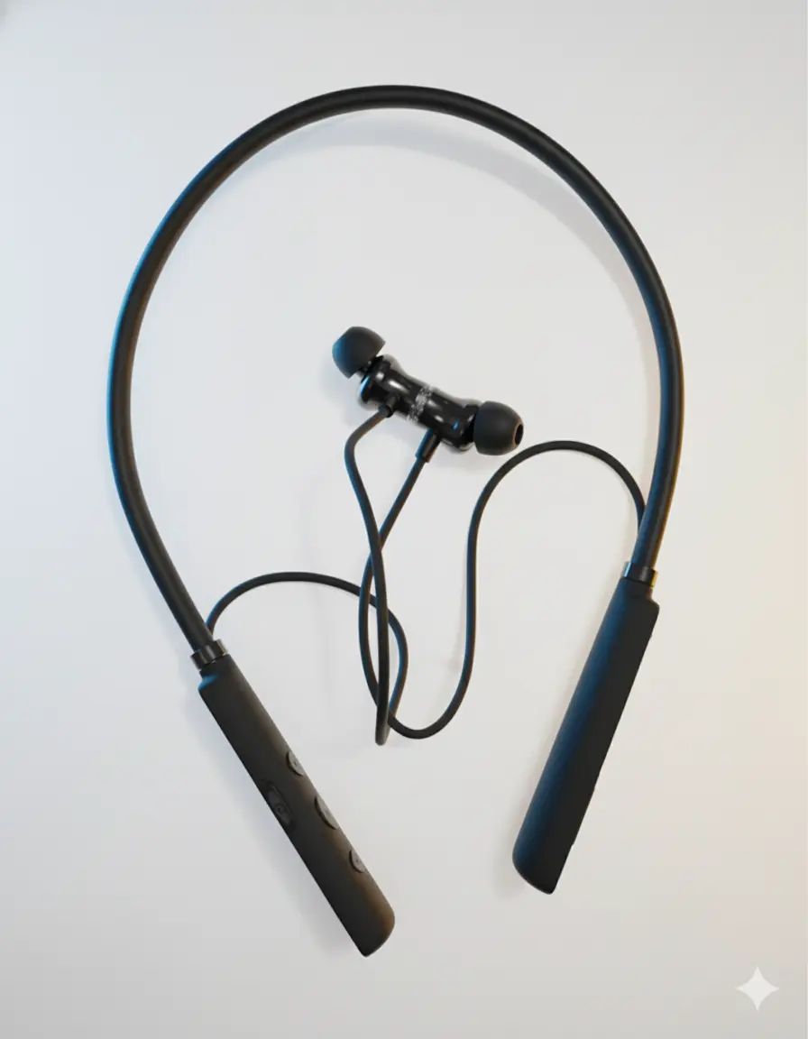 Picture of KZI K-300 Neckband Bluetooth Headset BT5.4 Sports Headset Magnetic on/off - Vibration - Voice Changer--Long Battery- Bluetooth neckband - best neckband (Black)