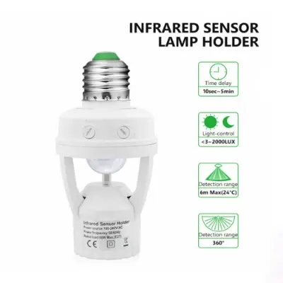 Picture of Motion Sensor Bulb Holder Integrated PIR 360 Degrees Intelligent Induction Motion Sensor Lamp Socket (White)