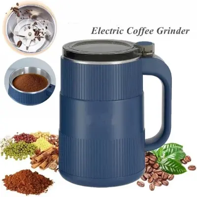 Picture of Household Small Powder Grinding Machine, Electric Mini Spice Grinder Add 5 Blades, 304 Stainless Steel Grinding Fine Powder for All Kinds of Grains, Condiments, coffee Beans (Blue) (Blue)