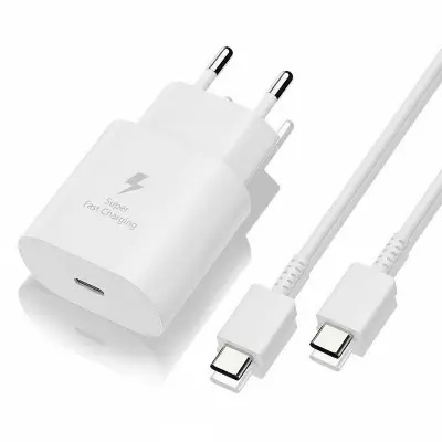 Picture of Sansung 45W PD  Super Fast 2 Pin Charger 2.0 with Type C Data Cable from Type C (White)