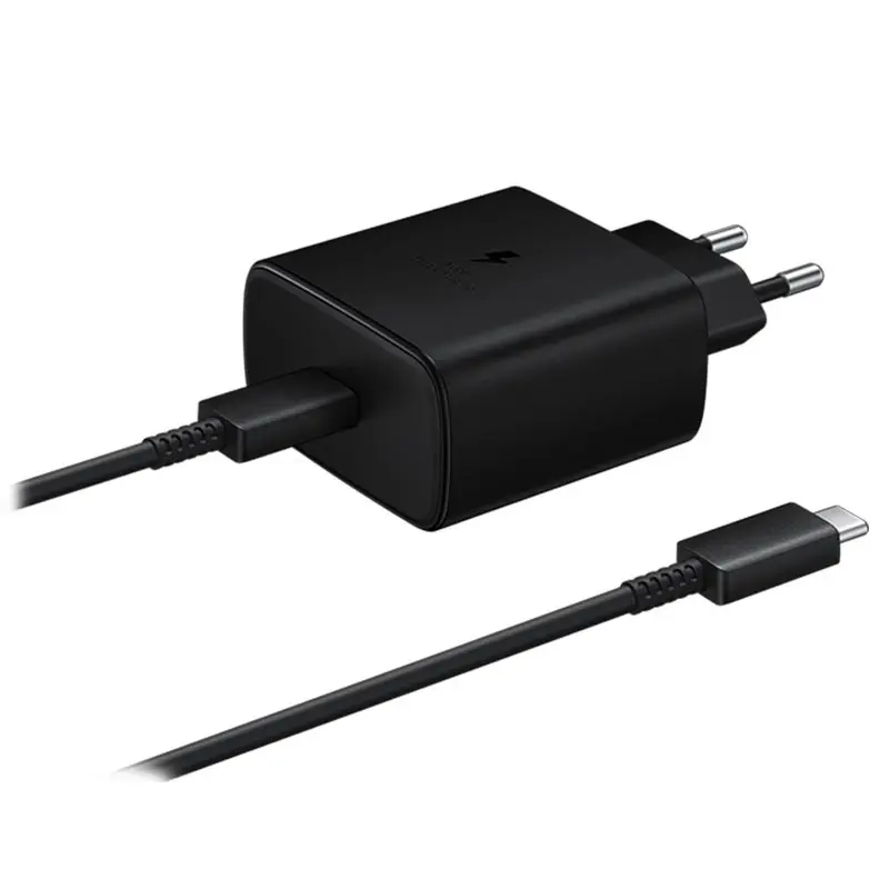 Picture of Sansung 45W PD  Super Fast 2 Pin Charger 2.0 with Type C Data Cable from Type C (Black)