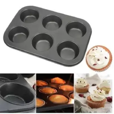 Picture of 6 Round Non Stick Muffin and Mini Cupcake Mold - Black