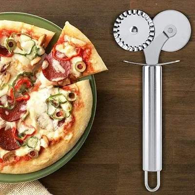 Picture of Stainless Steel Double Head Wheel Pizza Cutter -silver