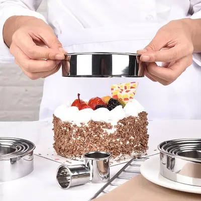 Picture of 4Pcs Stainless Steel Round Mousse Fondant Cake Mold Cookie Cutter Baking Tool -Silver