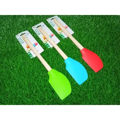 Picture of 1pcs / 29cm / High temperature resistant silicone spatula with wooden handle Baking tools -Multicolor