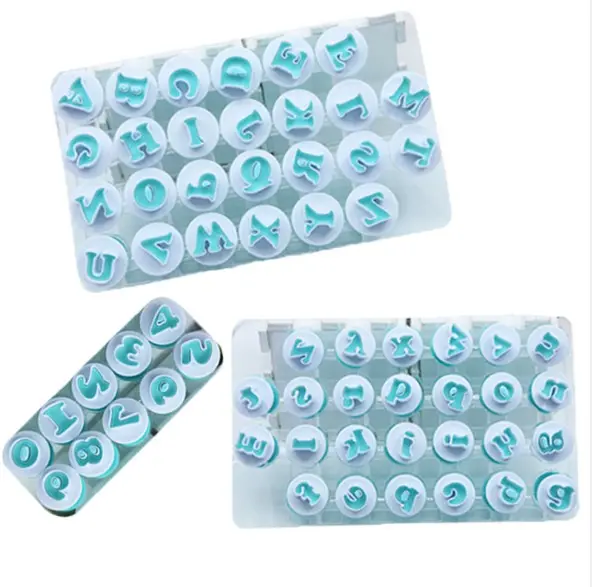 Picture of 26 Pcs Number Letters Cake Mould Fondant Sugarcraft Cookies Plunger Decorating Tools -Multicolor