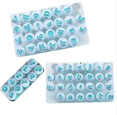 Picture of 26 Pcs Number Letters Cake Mould Fondant Sugarcraft Cookies Plunger Decorating Tools -Multicolor
