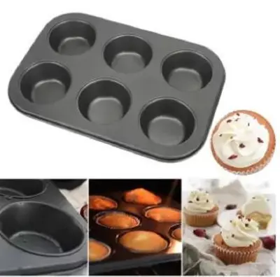 Picture of 6 Round Non Stick Muffin and Mini Cupcake Mold - Black