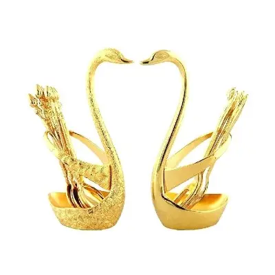 Picture of Spoon Set With Swan Stand - Golden -Gold
